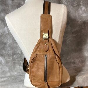 Tan Leather Sling Bag (Love 11)